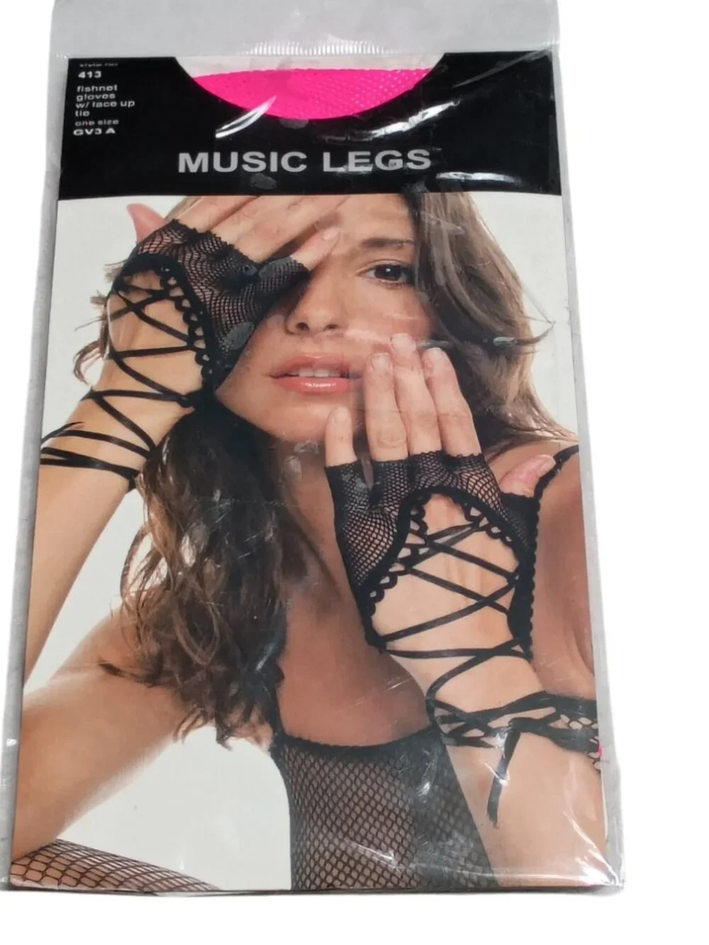 Music Legs 413 Fishnet Fingerless Gloves Lace Up One Size Pink Nylon